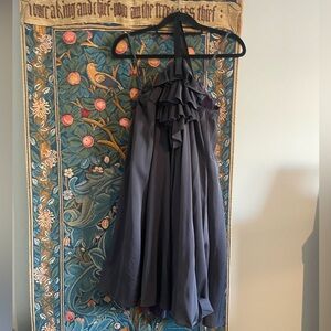 Elizabeth and James Ruffle Halter Dress | Purple & Charcoal | Size L